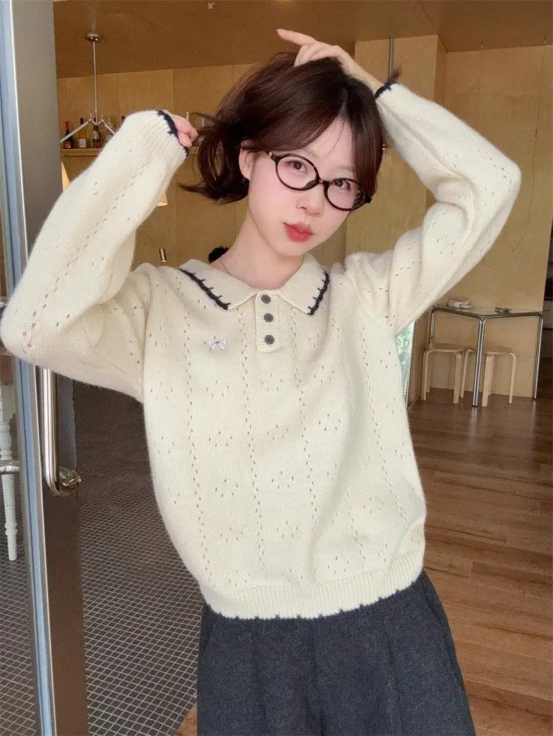 자수 폴드 칼라 긴소매 니트 상세 이미지 15