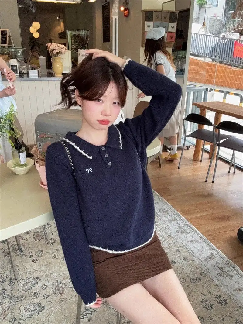 자수 폴드 칼라 긴소매 니트 상세 이미지 17