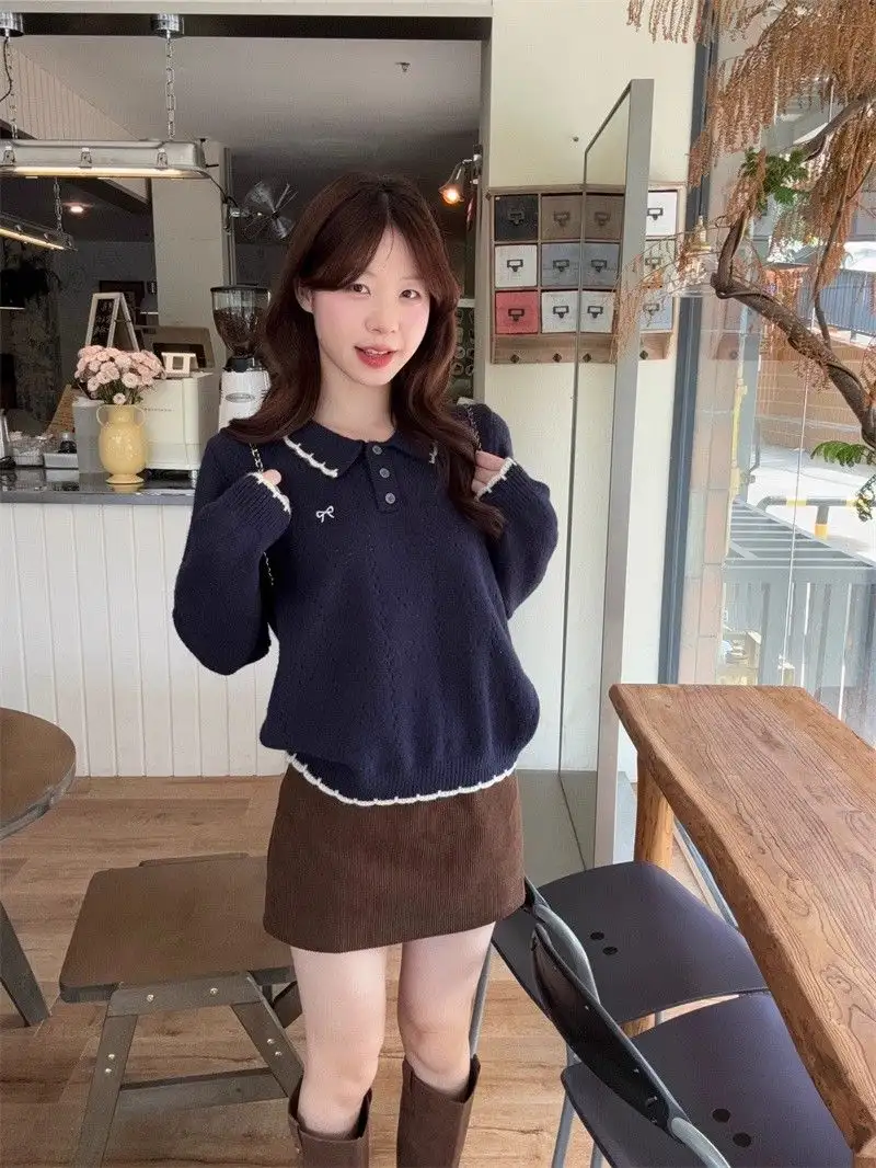 자수 폴드 칼라 긴소매 니트 상세 이미지 20