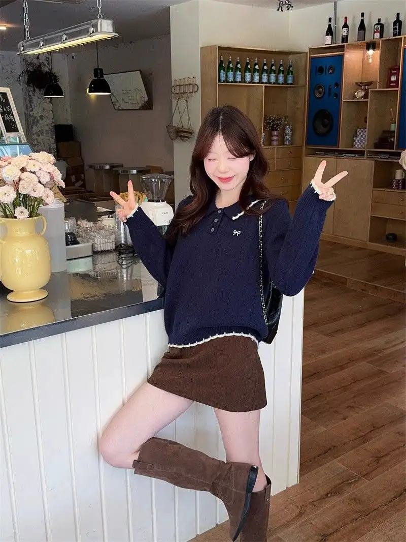 자수 폴드 칼라 긴소매 니트 상세 이미지 21