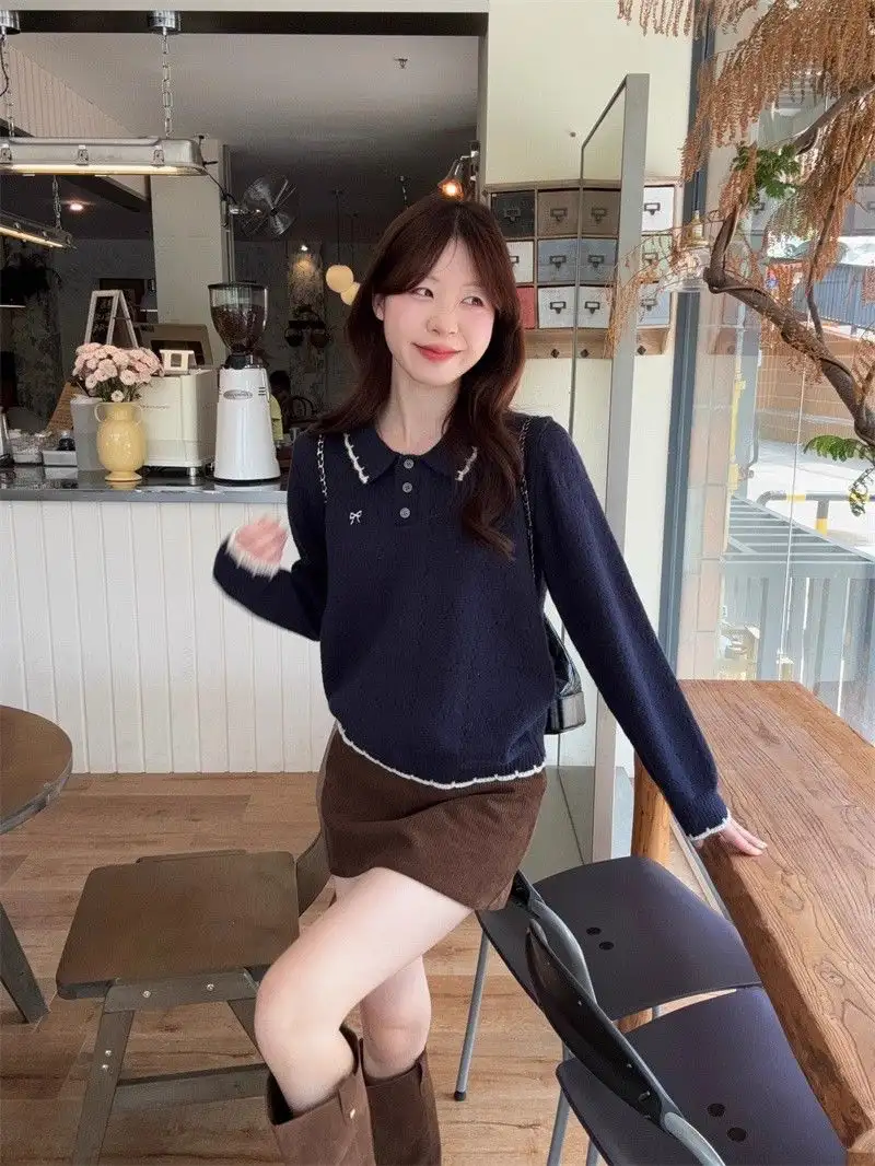 자수 폴드 칼라 긴소매 니트 상세 이미지 23