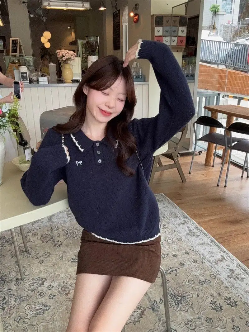 자수 폴드 칼라 긴소매 니트 상세 이미지 24