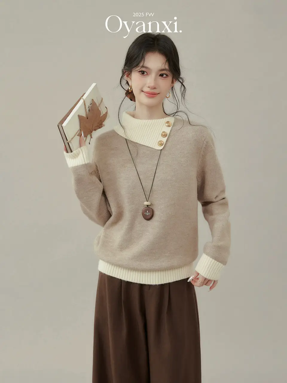 컬러 배색 폴드 칼라 니트 상세 이미지 3