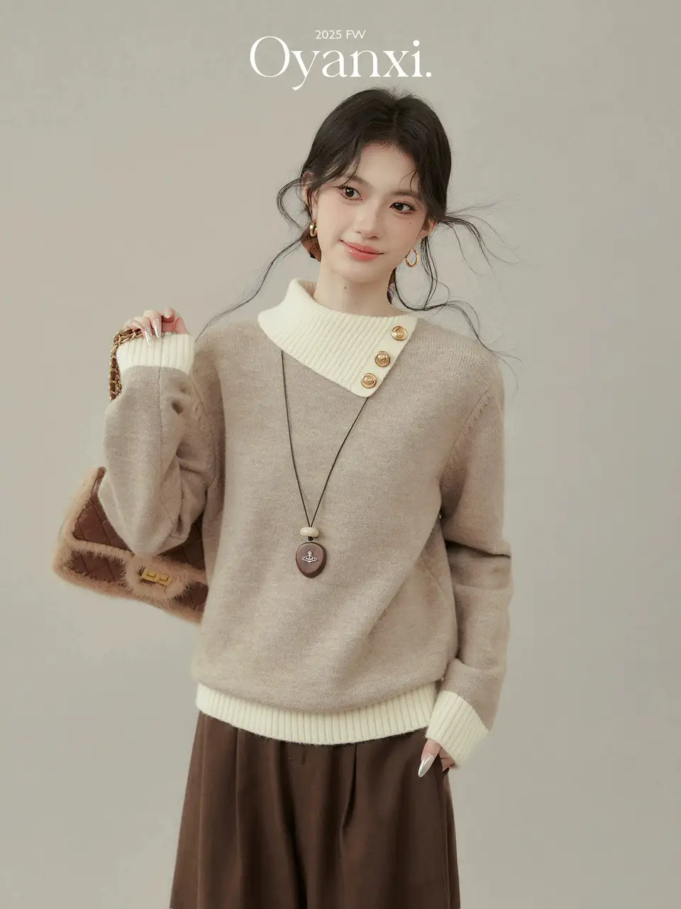 컬러 배색 폴드 칼라 니트 상세 이미지 4