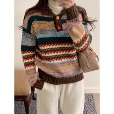 批发<b class='q'>大码</b>艺术生彩色纽扣高领毛<b class='q'>针织衫</b>2025新款长袖减龄上衣