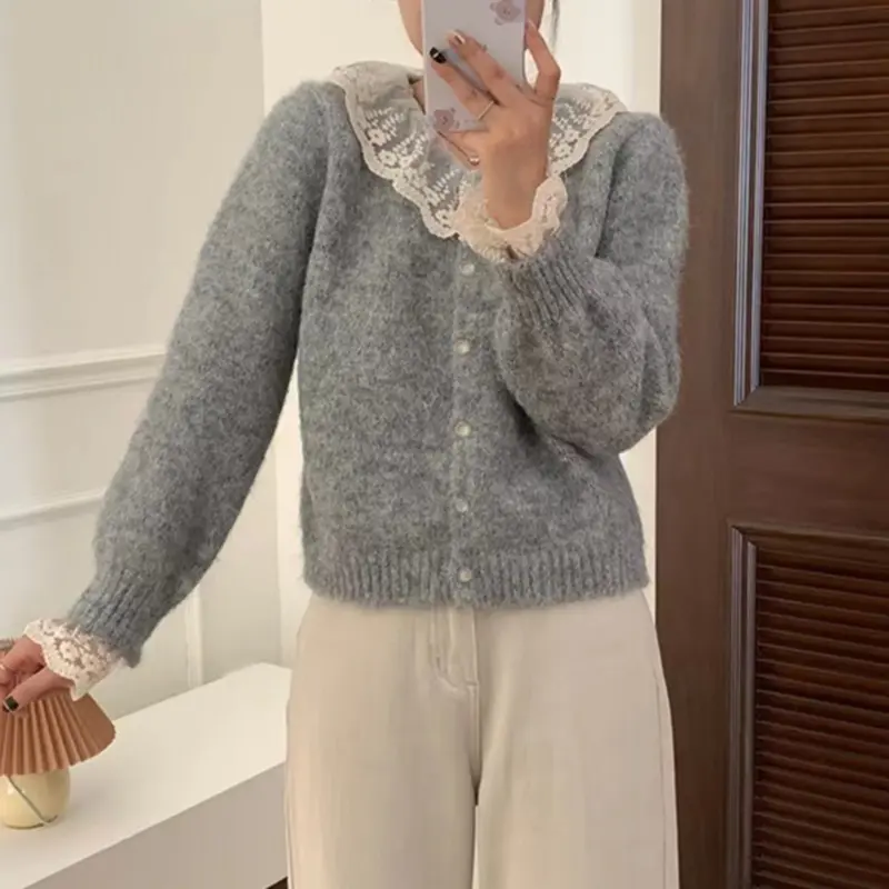 샤넬풍 레이스 칼라 니트 상세 이미지 3