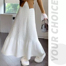 批发秋冬百褶a字裙针织半身裙女高腰显瘦垂坠感大摆中长款蛋糕裙