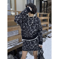 批发欧货2025年水墨印花时尚羊陀绒针织套装裙圆领毛衣半身短裙两件套