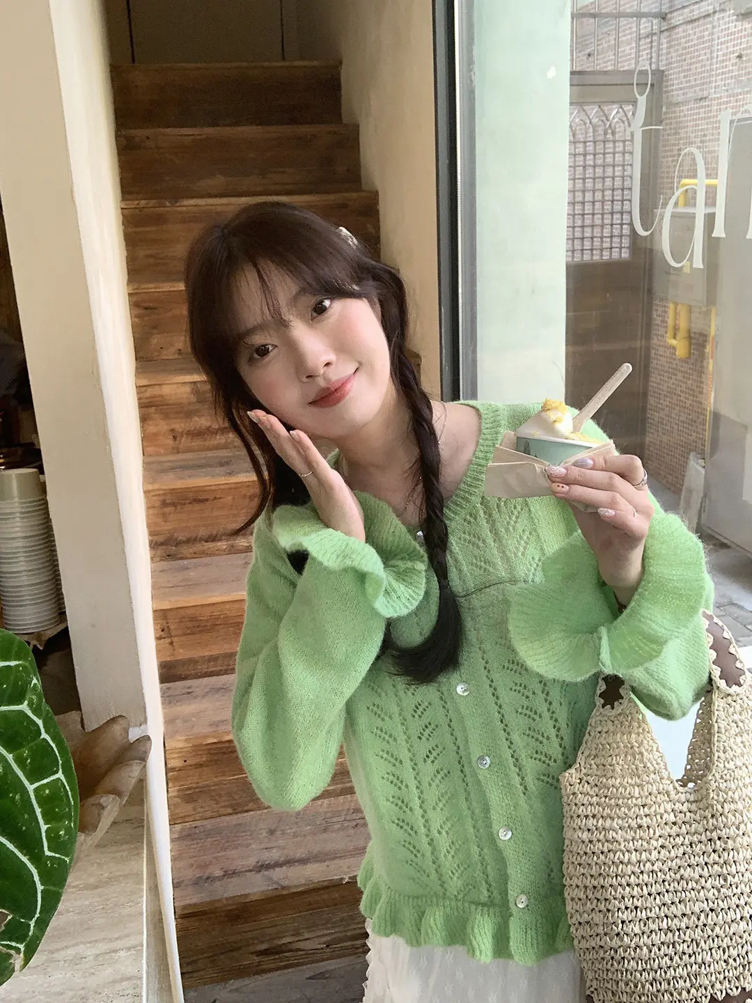 레이스 디테일 니트 가디건 상세 이미지 4