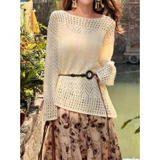 批发不规则镂空圆领冰丝长袖<b class='q'>针织衫</b>女2026新款夏季宽松设计感叠穿上衣