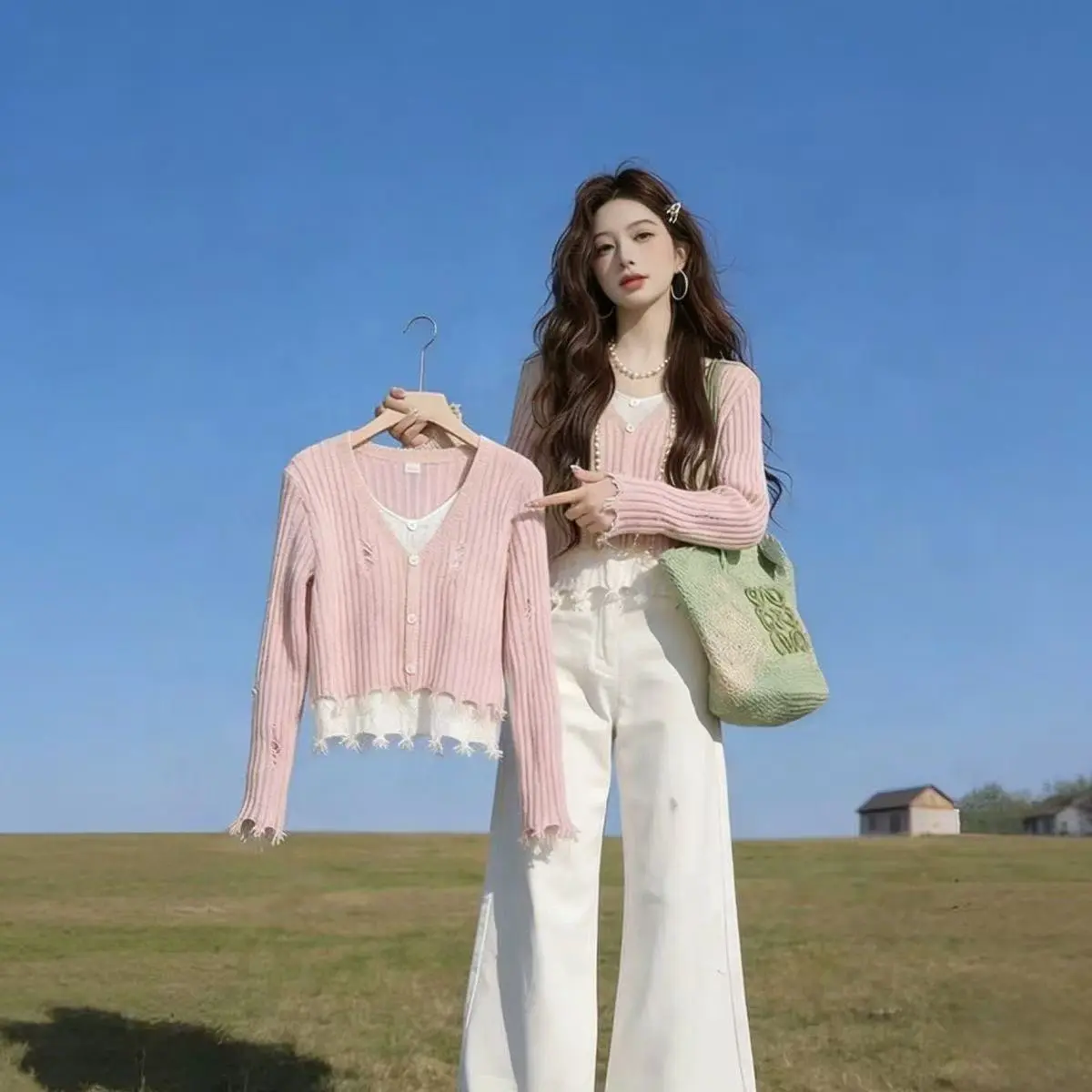 V넥 레이어드 가디건 상세 이미지 2