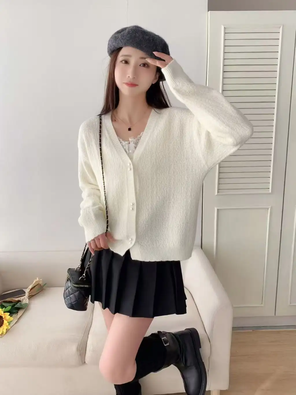 러블리 샤넬풍 니트 가디건 상세 이미지 5
