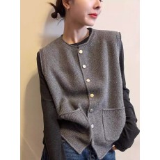 批发韩系复古圆领针织<b class='q'>马甲女</b>无袖开衫坎肩叠穿百搭氛围感毛衣外套秋冬