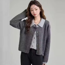 批发早秋季穿搭假两件针织毛衣外套女2026新款高级感短款开衫外搭上衣