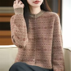 批发毛衣意大利工艺山<b class='q'>羊绒</b>北欧费尔岛提花毛针织<b class='q'>开衫</b>