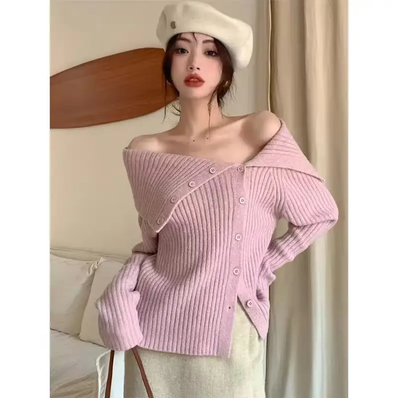 사이드 버튼 폴드 칼라 슬림 니트 상세 이미지 5