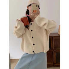 批发秋季新款灯笼袖针织开衫女<b class='q'>韩版</b>宽松慵懒风<b class='q'>毛衣</b>外搭简约气质外套潮