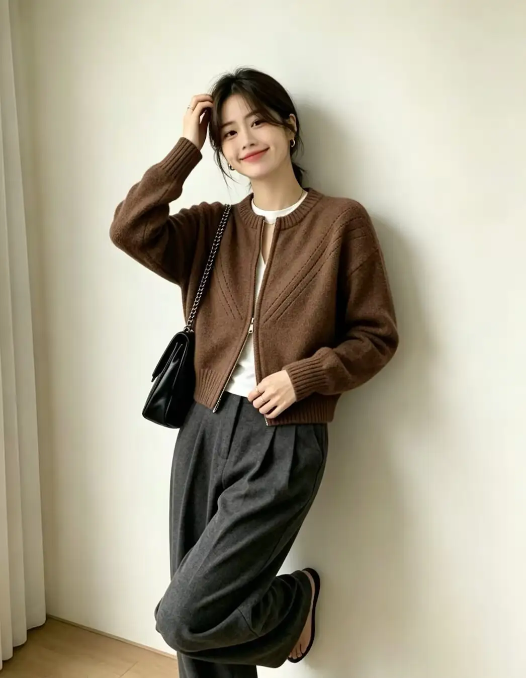 일본인기 레트로 루즈핏 지퍼 니트 가디건 상세 이미지 1