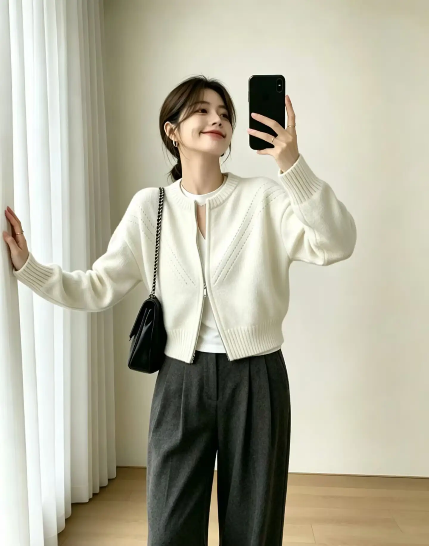 일본인기 레트로 루즈핏 지퍼 니트 가디건 상세 이미지 2
