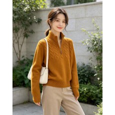 批发高级感半拉链翻领正肩毛衣女2026新款麻花<b class='q'>针织</b>衫上衣