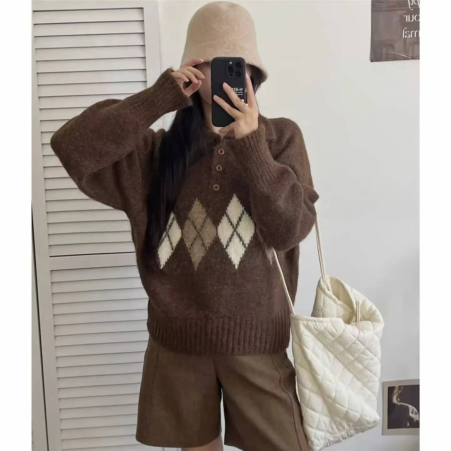 폴로 칼라 퀼팅 니트 상세 이미지 3