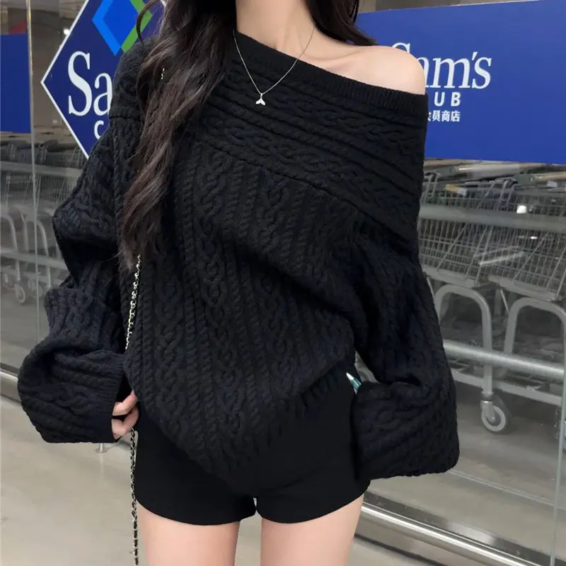 오프숄더 긴소매 니트 상세 이미지 4