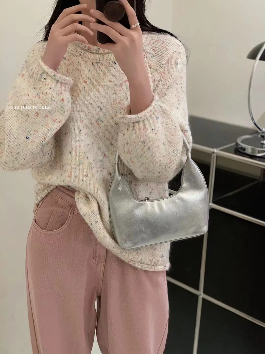 컬러 도트 루즈핏 라운드넥 가디건 상세 이미지 1