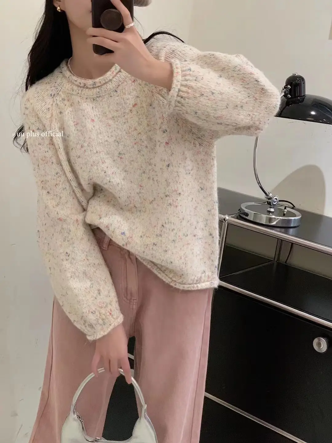 컬러 도트 루즈핏 라운드넥 가디건 상세 이미지 2