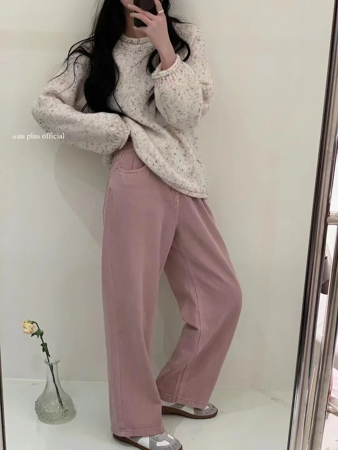 컬러 도트 루즈핏 라운드넥 가디건 상세 이미지 3