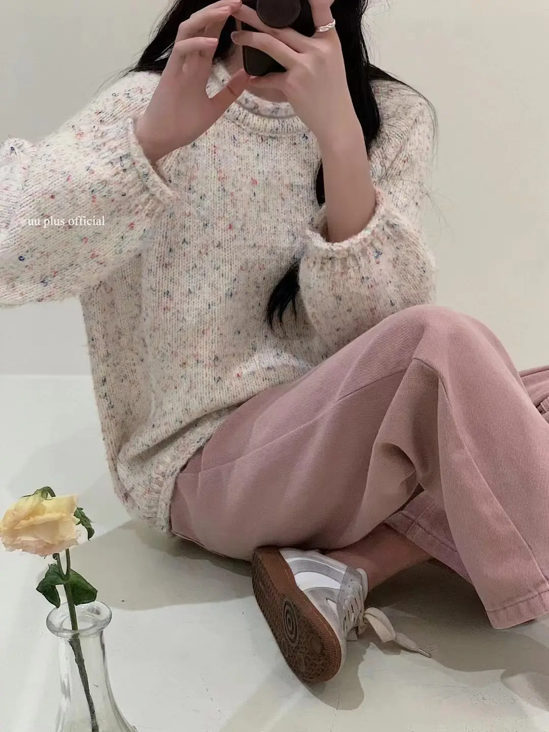 컬러 도트 루즈핏 라운드넥 가디건 상세 이미지 4