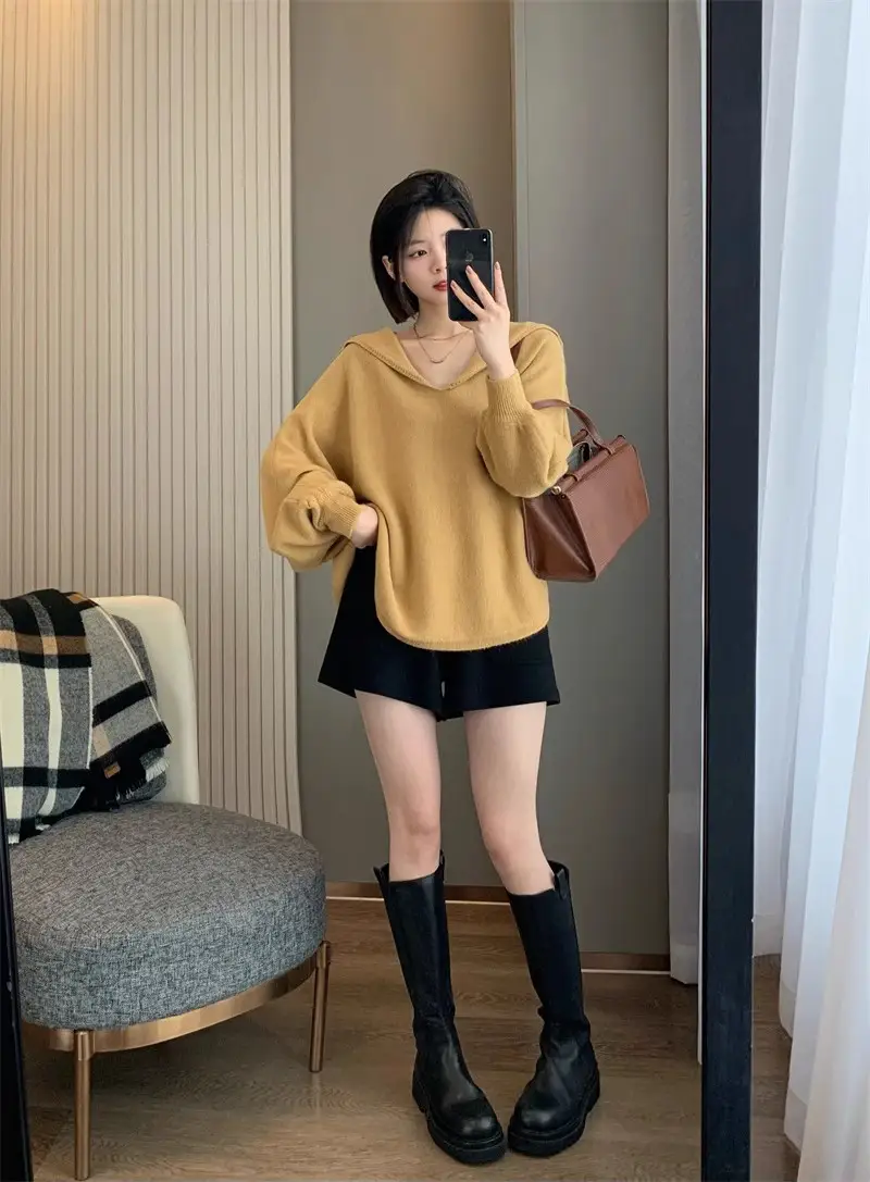 배트윙 퍼프소매 루즈핏 가디건 니트 상세 이미지 1