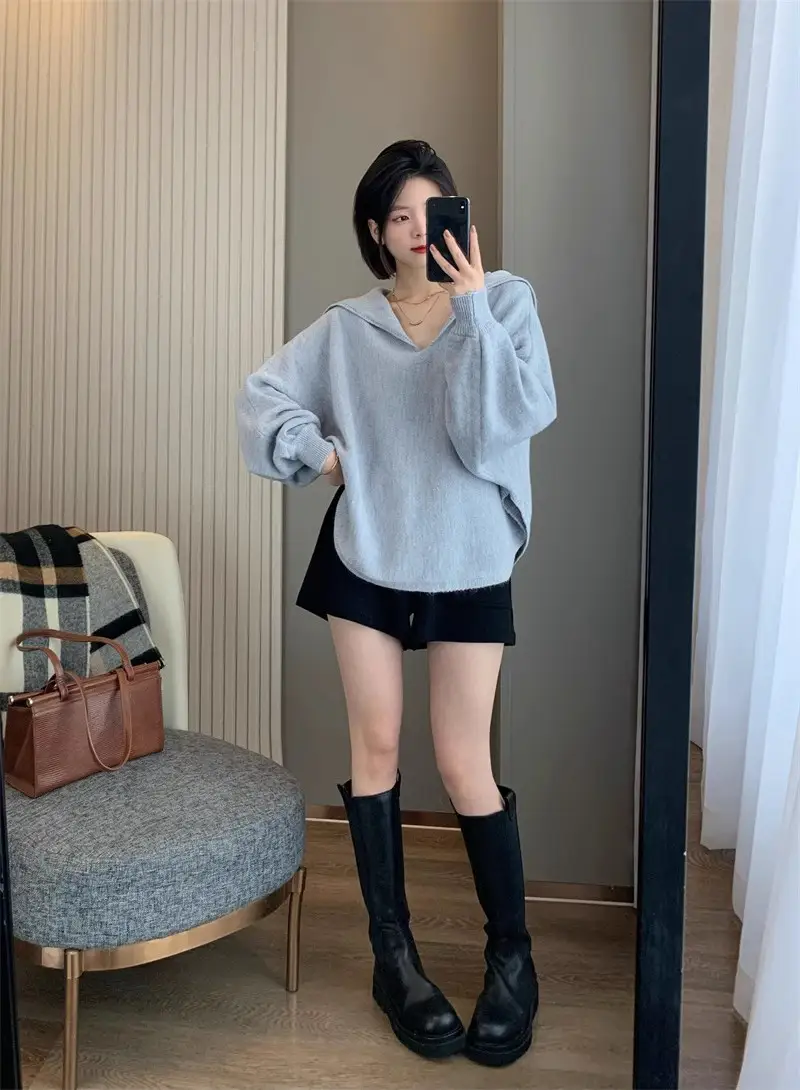 배트윙 퍼프소매 루즈핏 가디건 니트 상세 이미지 7
