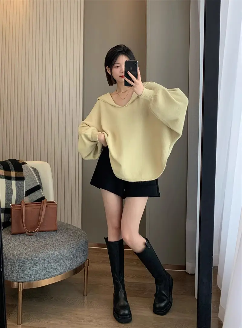 배트윙 퍼프소매 루즈핏 가디건 니트 상세 이미지 10