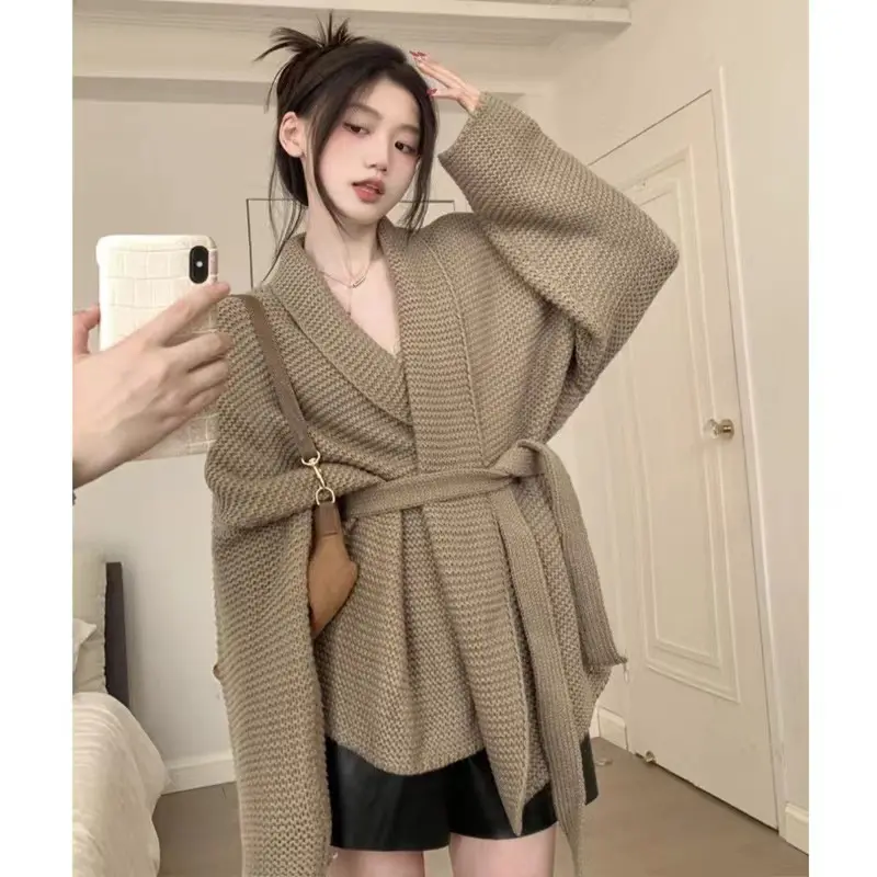 허리 끈 루즈핏 니트 가디건 상세 이미지 1