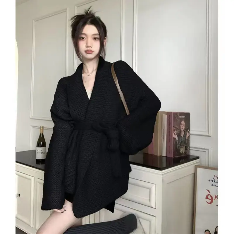 허리 끈 루즈핏 니트 가디건 상세 이미지 3