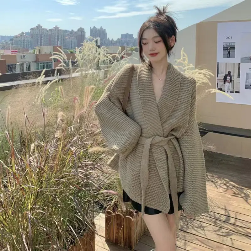 허리 끈 루즈핏 니트 가디건 상세 이미지 5