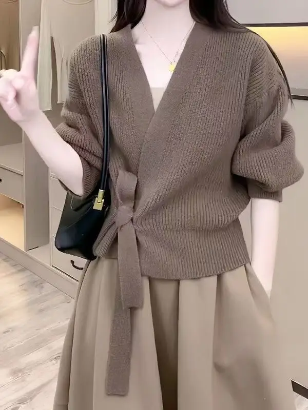 프렌치 레트로 끈 디테일 가디건 상세 이미지 6
