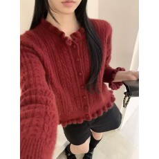 批发小香风针织羊毛开衫<b class='q'>外套</b>女短款春秋新款宽松百搭圆领<b class='q'>羊绒</b>毛衣上衣