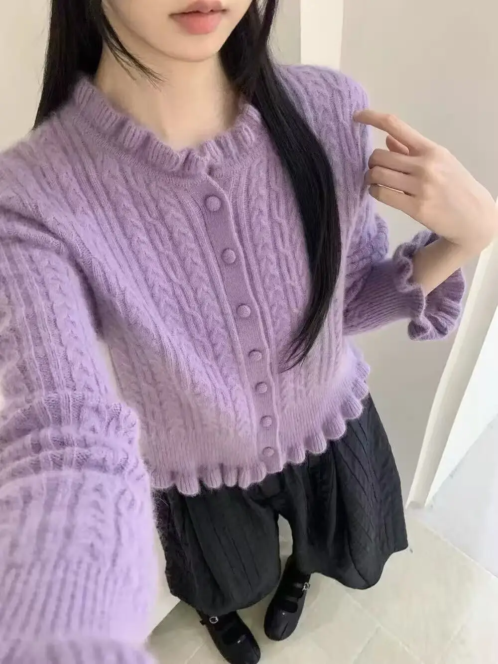 샤넬풍 라운드넥 울 가디건 상세 이미지 5