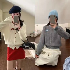 批发绵<b class='q'>羊绒</b>韩系甜美蝴蝶结软糯开衫秋冬新款休闲百搭毛衣针织<b class='q'>外套</b>潮