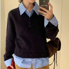 批发<b class='q'>蕾丝</b>拼接假两件套头毛衣女2026年秋冬新款韩货内搭针织<b class='q'>打底衫</b>上衣