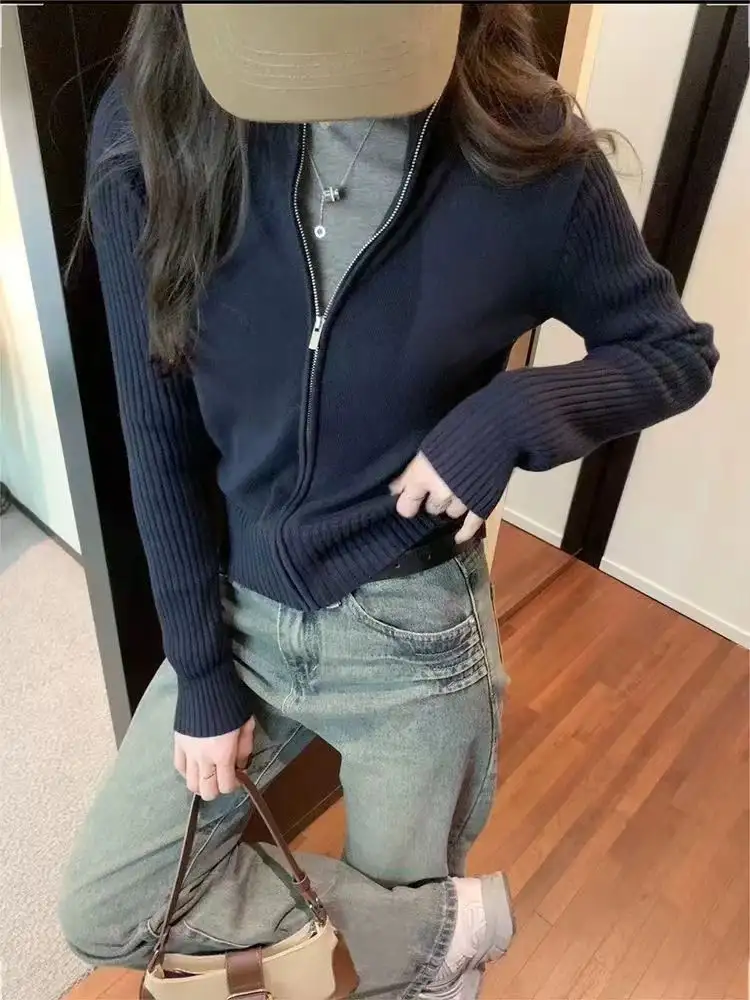 하이넥 지퍼 니트 카디건 상세 이미지 1