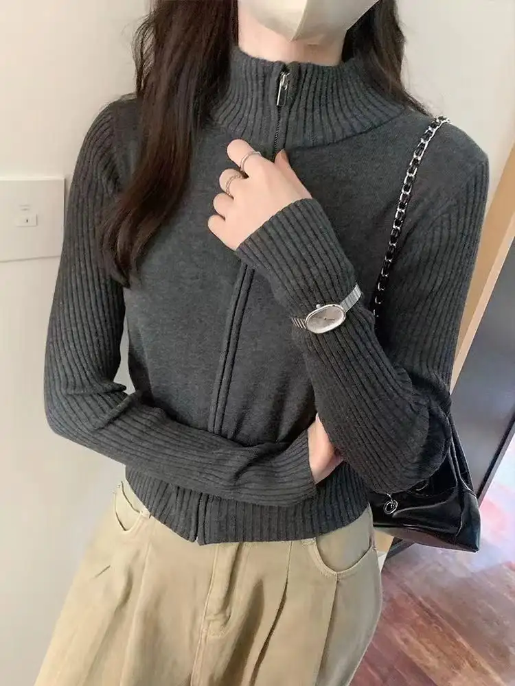 하이넥 지퍼 니트 카디건 상세 이미지 2