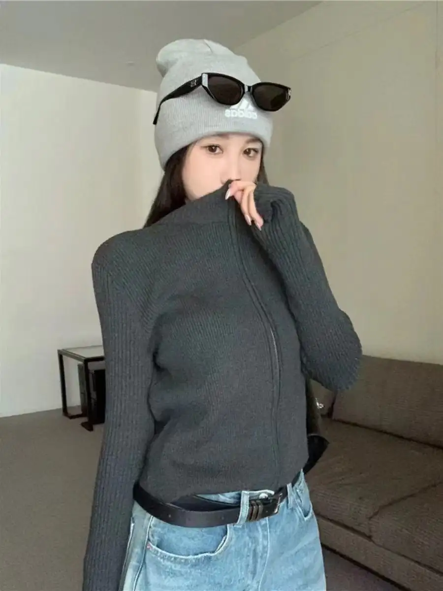 하이넥 지퍼 니트 카디건 상세 이미지 3