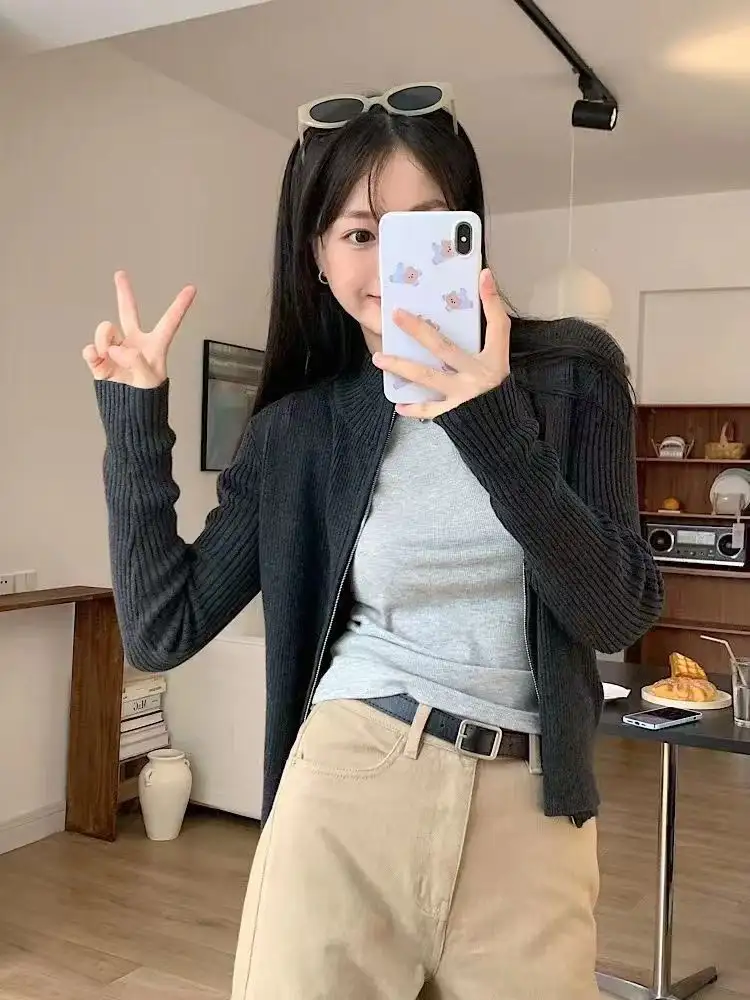 하이넥 지퍼 니트 카디건 상세 이미지 4