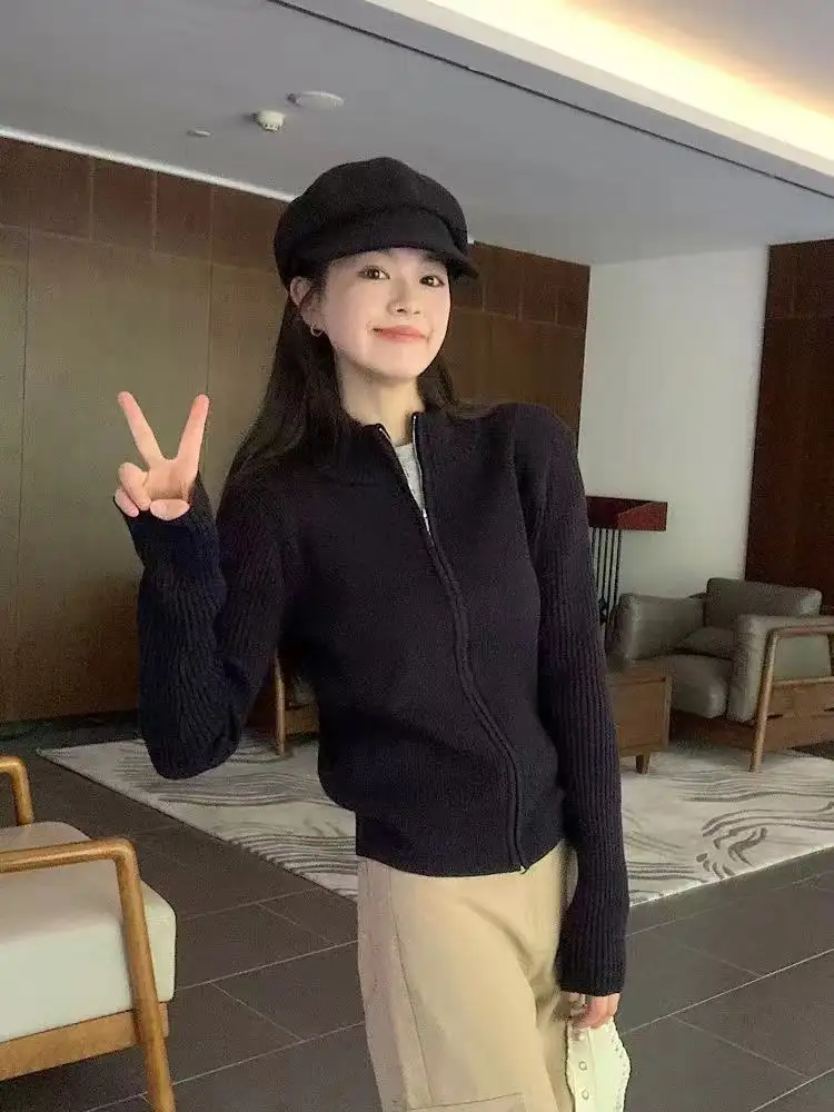 하이넥 지퍼 니트 카디건 상세 이미지 5