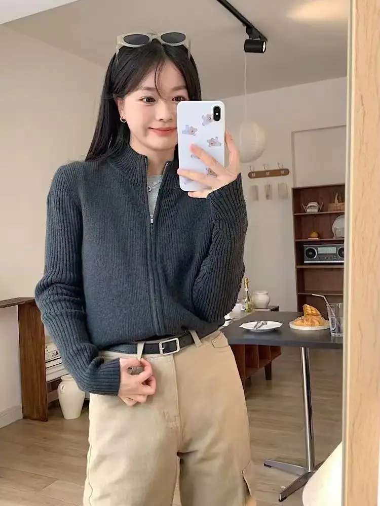 하이넥 지퍼 니트 카디건 상세 이미지 6