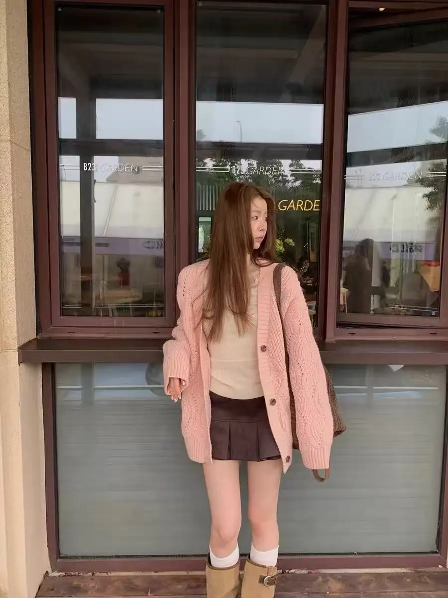 핑크 루즈핏 니트 카디건 상세 이미지 2