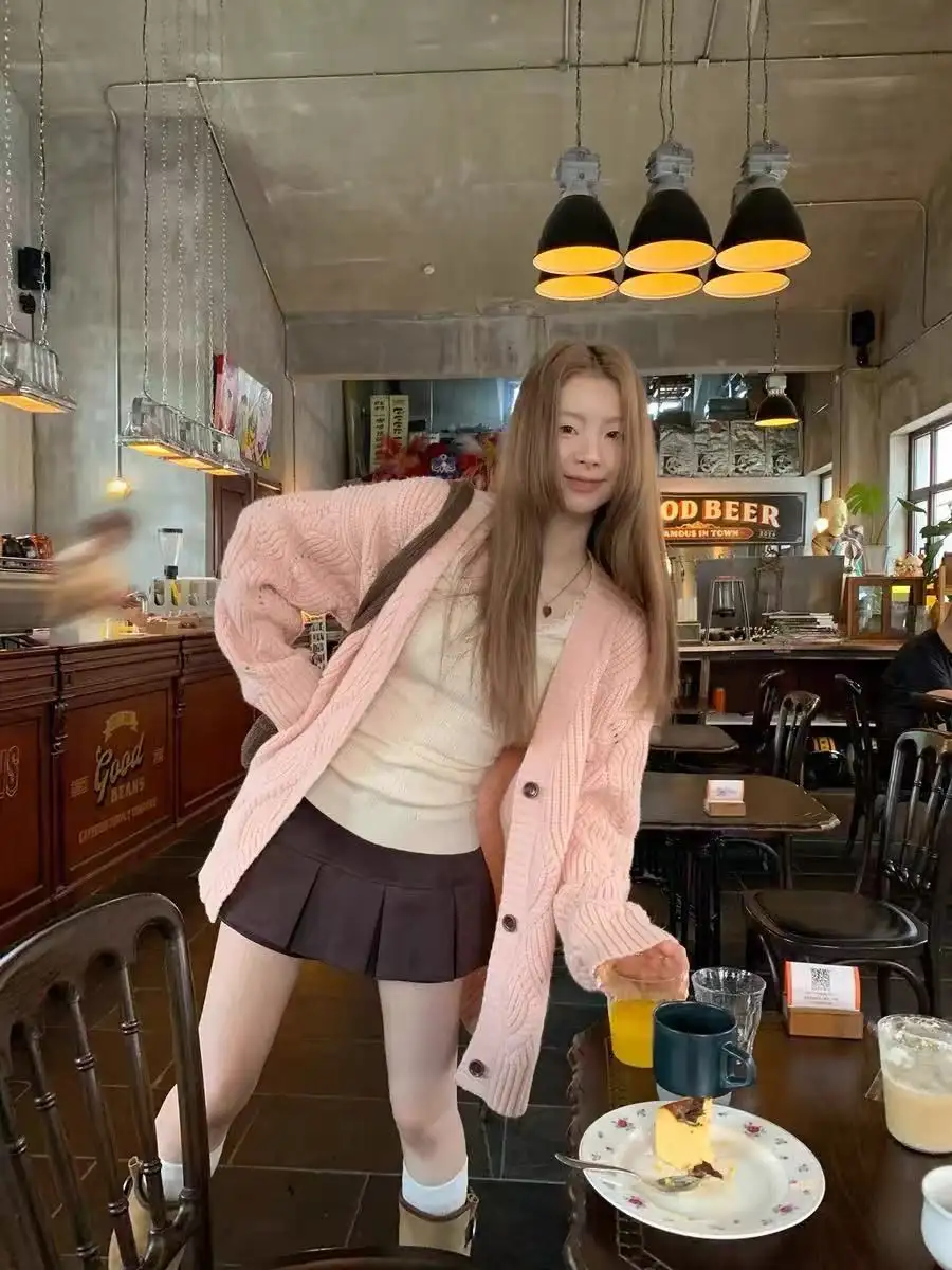 핑크 루즈핏 니트 카디건 상세 이미지 3