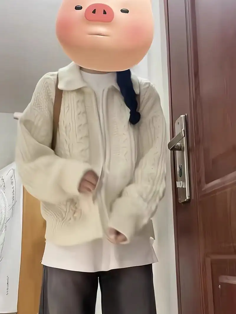 일본인기 레트로 꽈배기 폴드 칼라 가디건 상세 이미지 5